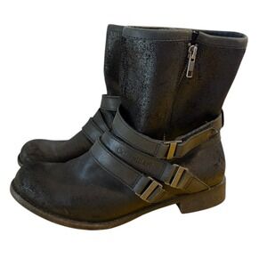 Caterpillar CAT Womens Black Leather Moto Ankle Boots  Size 8 Zip Buckle